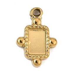 Real 18K Gold Plated 304 Stainless Steel Pendant Cabochons Settings, Rectangle Charms, Ion Plating(IP), Real 18K Gold Plated, Tray: 6.5x4mm, 14x9.5x2mm, Hole: 1.2mm
