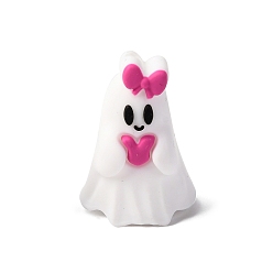 Bowknot Силиконовые бусины на хэллоуин, фокусные бусы, призрак, розовые, бантом, 28.5x20.5x18 мм, отверстие : 2 мм