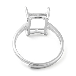 Real Platinum Plated Rectangle Adjustable 925 Sterling Silver Ring Components, 4 Claw Prong Ring Settings, Real Platinum Plated, US Size 6 1/2(16.9mm)