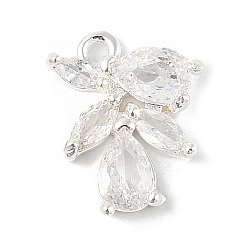 Серебро Латунные микропаве прозрачные кубические циркониевые подвески, без кадмия, без никеля и без свинца, цветок, серебряные, 14x11.5x3.5 мм, отверстие : 1.4 мм