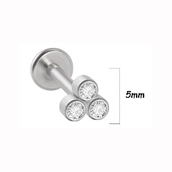 Нержавеющая Сталь Цвет 316l хирургическая нержавеющая сталь и g23 титан и хрустальные стразы плоские круглые серьги для хряща, лабреты с внутренней резьбой, цвет нержавеющей стали, 8 мм, штифты : 1.2 мм, Кулон : 5 мм