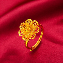 Цветок Латунные регулируемые кольца для женщин, золотые, цветок, внутренний диаметр: 15~20 мм
