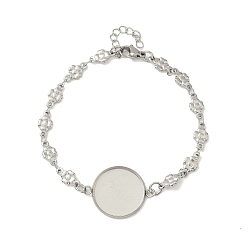 Клевер 304 изготовление браслетов-цепочек из нержавеющей стали, с плоским круглым подносом и застежками-лобстерами, цвет нержавеющей стали, не тускнеет, клевер, 7-1/2 дюйм (18.9 см), лоток : 18 мм