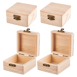 BurlyWood Pinewood Box, Flip Cover Box, with Iron Clasp, Rectangle, BurlyWood, 3-3/8x3-1/8x1-3/4 inch(8.7x7.85x4.5cm)