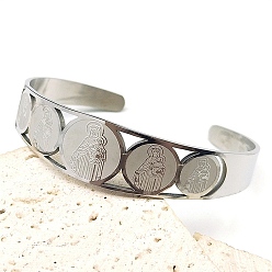Нержавеющая Сталь Цвет Религия 201 браслеты-манжеты из нержавеющей стали для женщин, плоские круглые с Девой Марией, цвет нержавеющей стали, внутренний диаметр: 2x2-3/8 дюйм (5.05x6.05 см)