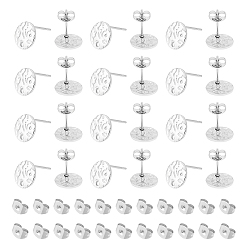Нержавеющая Сталь Цвет 60шт. 201 плоские круглые серьги-гвоздики с текстурой из нержавеющей стали, с 304 штифтами из нержавеющей стали и 100 шт. ушными гайками, цвет нержавеющей стали, 10 мм, отверстие : 1.2 мм, штифты : 0.7 мм