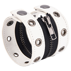 Белый Браслеты из шнура из искусственной кожи в стиле панк, браслеты на запястье с застежкой-молнией для мужчин и женщин, белые, 8-5/8x2-1/4x1/4 дюйм (22x5.7x0.6 см)