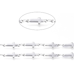 Нержавеющая Сталь Цвет Устойчивы к потускнению 304 цепи из нержавеющей стали, пайки, с катушкой, крестик, цвет нержавеющей стали, овальная ссылка: 3.5x2~3x0.4мм, крест: 13.5x5x1 мм, около 16.4 футов (5 м) / рулон