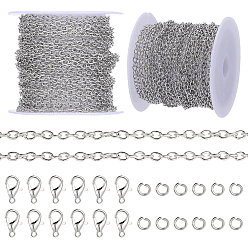Platinum DIY Necklace Bracelet Making Kits, including 30Pcs Alloy Clasps, 5M Iron Chains & 60Pcs Open Jump Ring, Platinum, 3x2x0.5mm