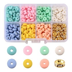 Mixed Color DIY Disc Beads Jewelry Making Kit, Including 350Pcs Flat Round Handmade Polymer Clay Beads, 100Pcs Brass Rhinestone Beads, Mixed Color, 450pcs/box