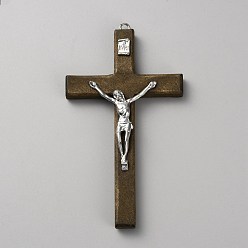 Коричневый Религиозные кресты деревянные большие подвески, Подвески с крестом Иисуса из сплава с платиновым покрытием, кофе, 126x69x16 мм, отверстие : 4 мм