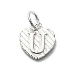 Letter U 925 серебряное сердце с подвесками в виде заглавных букв, с прыжковых колец, серебро , Буква U, 11.5x10.5x1.5 мм, отверстие : 4 мм