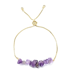 Аметист Браслет из латуни, с натуральными бусинами аметиста для женщин, реальный 18 k позолоченный, внутренний диаметр: 3-1/8 дюйм (7.8 см)