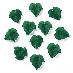 Dark Green Autumn Theme Transparent Frosted Acrylic Pendants, Maple Leaf, Dark Green, 24x22.5x3mm, Hole: 1mm, about 1312pcs/500g