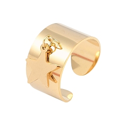 Звезда 304 открытые манжеты из нержавеющей стали, широкое кольцо для женщин, реальный 18 k позолоченный, звезда, 12.5 мм, регулируемый