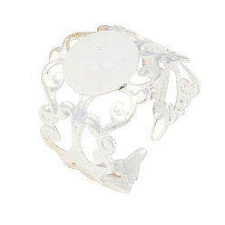 Серебро Железные компоненты кольца открытой манжеты, филигранные оправы для колец, плоско-круглые, серебряные, лоток : 8 мм, широк: 20 мм