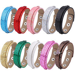 (52) Непрозрачная лаванда 10шт. 10 браслеты из искусственной кожи разных цветов, браслеты из сплава с застежкой-кнопкой для женщин и мужчин, платина, разноцветные, 8-1/8 дюйм (20.5 см), 1 шт / цвет