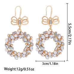 Christmas Wreath Рождественские серьги-подвески из сплава, стразов и пластиковых жемчужин, Рождественский венок, 55x30 мм