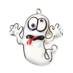Ghost Подвески из непрозрачной смолы на Хэллоуин, с платиново-железными петлями, белые, глупый амулет призрака, 31x28x6 мм, отверстие : 1.8 мм
