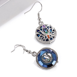 Платина Сплав мотаться серьги, украшения для женщин, плоский круглый с подсолнечным, платина, 32x16 мм