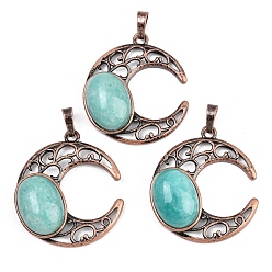 Красная Медь Природные подвески амазонит, латунные камни, полые подвески в виде луны, стойки покрытие, долговечный, Красная медь, 36x32.5x10 мм, отверстие : 8x5 мм