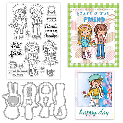 Human Наборы для скрапбукинга своими руками, в том числе 1 трафареты для штампов из углеродистой стали из поликарбоната и 1 пластиковые штампы из листового ПВХ, Рисунок девушки, трафареты: 80x137x0.8мм, штампы: 160x110x3 мм