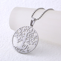 Нержавеющая Сталь Цвет Ожерелья из полой нержавеющей стали с подвеской в виде дерева жизни для женщин и мужчин, цвет нержавеющей стали