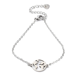 Map Tarnish Resistant 201 Stainless Steel Link Bracelets with Cable Chains, Map, 7-1/4 inch(18.5cm)