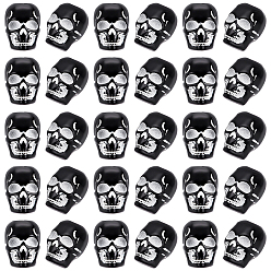 Черный 200 шт. акриловые непрозрачные европейские бусины с распылительной печатью, бусины с большим отверстием, череп головы, чёрные, 15x11x9 мм, отверстие : 5 мм