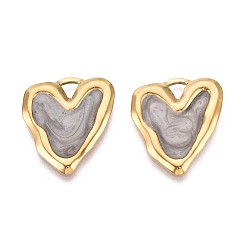 Светло-серый 304 подвески из нержавеющей стали и эмали, сердце прелести, ионное покрытие (ip), реальный 18 k позолоченный, светло-серый, 26x22x3 мм, отверстие : 5x4.5 мм