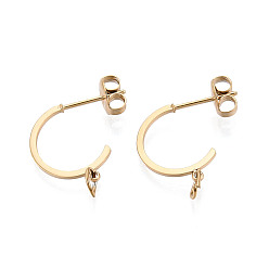 Настоящее золото 14K 304 Выводы серьги из нержавеющей стали шпилька, провод уха, со спинками серьги / ушной гайкой и прыжковым кольцом, реальный 14 k позолоченный, 20x20x1 мм, штифты : 0.8 мм, Перейти кольцо: 5x0.5 мм, 4 мм внутренним диаметром