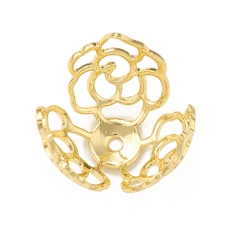 Настоящее золото 18K Шапочки и конусы для бусин, латунные, 3-лепестков цветка, реальный 18 k позолоченный, 16x11.5 мм, отверстие : 1.4 мм