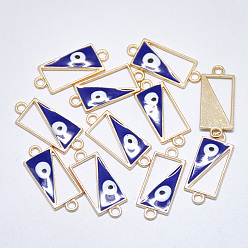 Blue Alloy Enamel Links connectors, Rectangle with Evil Eye, Light Gold, Blue, 23.5x10x1.5mm, Hole: 1.8mm