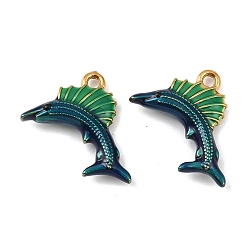 Темно-Зеленый 304 нержавеющей стальной эмали подвески, рыба, реальный 18 k позолоченный, ионное покрытие (ip), темно-зеленый, 14x20x4 мм, отверстие : 1.6 мм