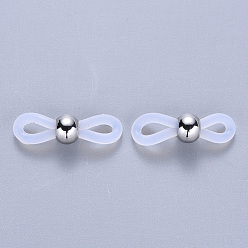 Stainless Steel Color Silicone Eyeglass Holders, Glasses Rubber Loop Ends, with 304 Stainless Steel Findings, Stainless Steel Color, 20~22x5~6mm, Hole: 2mm, bead: 4.5x6mm