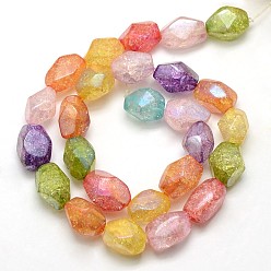 Mixed Color Electroplate AB Color Plated Synthetic Crackle Quartz Nuggets Beads Strands, Dyed & Heated, Mixed Color, 14~18x8~11x11~14mm, Hole: 1mm, about 26pcs/strand, 15.35 inch