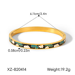 Dark Green 304 Stainless Steel Enamel Hinged Cuff Bangles for Women, Golden, Dark Green, Inner Diameter: 2.41 inch(6.11cm)