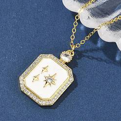 Белый Латунные микропаве прозрачные кубические цирконии эмалированные прямоугольные подвески ожерелья для женщин, реальный 18 k позолоченный, белые, 17.99 дюйм (45.7 см)