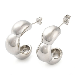 Platinum Brass Pea Shape Stud Earrings, Half Hoop Earrings, Platinum, 27x9.5mm