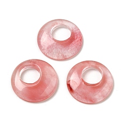 Cherry Quartz Glass Cherry Quartz Glass Pendants, Donut/Pi Disc Charms, 27.5~28x4.5~5.5mm