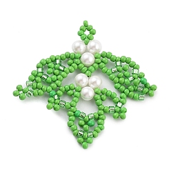 Зеленый лайм Бисер бисерные подвески, кулон из жемчуга в форме листа, зеленый лайм, 40x45x4.5 мм, отверстие : 1.5~1.6 мм