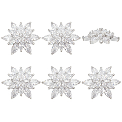 Прозрачный 6 шт. латунные пуговицы с микропаве из кубического циркония, цветок, платина, прозрачные, 24.8x19 мм, отверстие : 1.2 мм