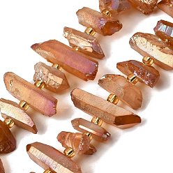 с Покрытием Меди Гальванизировать природный кристалл кварца бусы пряди, граненые, палочка для наггетсов, с бисером, с медным покрытием, 11~25x3~9x4~10 мм, отверстие : 1~1.2 мм, около 19~26 шт / нитка, 7.09~7.48'' (18~19 см)