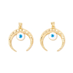 Echt 18 k vergoldet Gestellmessinganhänger, mit Emaille, langlebig überzogen, cadmiumfrei und bleifrei, Mond mit bösen Blick, echt 18 k vergoldet, 30x28x3 mm, Bohrung: 4x3 mm
