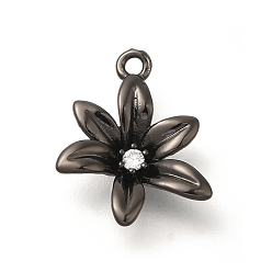 Черный Цвет Металла Цветок стойки обшивки латунь микро проложить Цирконом подвески, долговечный, без свинца и без кадмия, металлический черный , 17x14x4 мм, отверстие : 1.4 мм