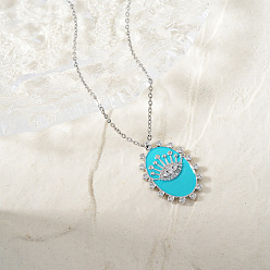 Платина Винтажные латунные ожерелья с подвеской в виде глаза в форме короны, украшенные прозрачными кубическими цирконами и голубой эмалью для женщин, идеальный подарок для девочек, платина, 15.75 дюйм (40 см)