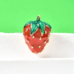 Настоящее золото 18K Латунь манжеты кольца, клубника, с эмалью, без свинца и без кадмия, долговечный, стойки покрытие, реальный 18 k позолоченный, 32x22 мм