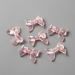Pink Прозрачные акриловые бусины с цветным покрытием ab, бантом, розовые, 23.5x32x7 мм, отверстие : 2 мм