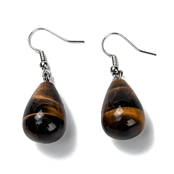 Тигровый глаз Натуральный тигровый глаз мотаться, с  латунными крючками для серег, капля, платина, 43x13~15 мм, штифты : 0.5 мм