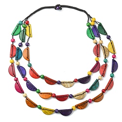 Colorful Dyed Natural Coconut Half Round Beaded Chains 3 Layer Necklaces, Bohemian Jewelry for Women, Colorful, 23.62 inch(60cm)